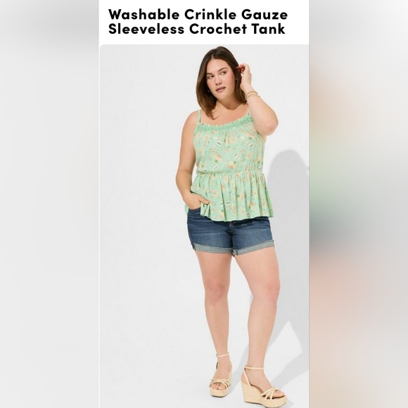 NWY Torrid Crinkle Gauze Sleeveless Crochet Tank - Picture 3 of 8